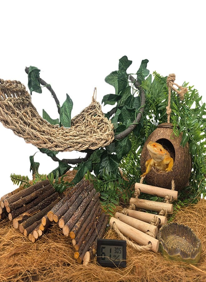 TEICCI Bearded Dragon Tank Accessories Set,10-Piece Kit Leopard Gecko Tank Accessories with Bearded Dragon Hammock, Large Reptile Bridge Hammock,Decor Suitable for Lizards, Geckos, and Chameleons - Image 1